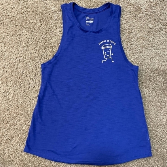 Old Navy "Running on Coffee" Go-Dry Loose Tank Top Women's Medium M Purpley Blue - Picture 1 of 8